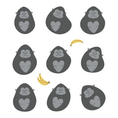 Gorilla 3 cute on a White background, vector illustration.