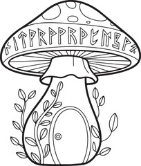 Whimsical Mushroom House Coloring Page – Cute Fairy Home Illustration