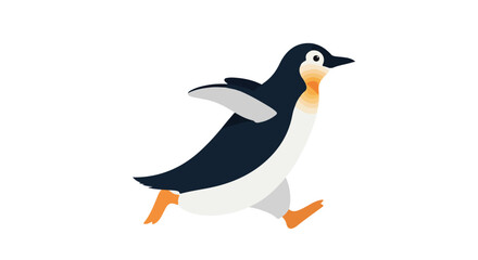 Fototapeta premium Animated penguin character running swiftly, isolated on a white background, conveying a sense of urgency and playful energy in a cartoon style