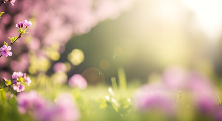 Soft light on pink blossoms in a garden spring morning
