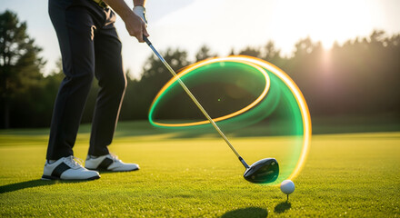 Golf Swing Power Trail on the Green, Golfing Action Captured with a Motion Blur Effect