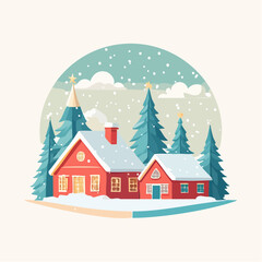 Naklejka premium Snow falling over small winter village