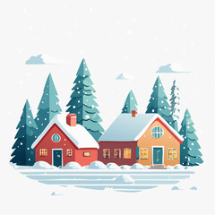 Fototapeta premium Snow falling over small winter village