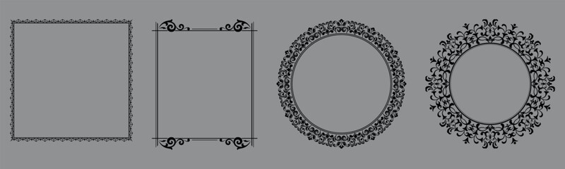 Set of decorative frames Elegant vector element for design in Eastern style, place for text. Floral black and gray borders. Lace illustration for invitations and greeting cards