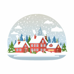 Obraz premium Snow falling over small winter village
