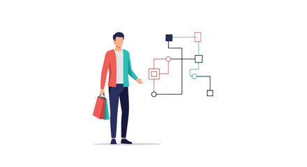 Fototapeta premium Consumer behavior analysis through data flow, showcasing modern retail technology and purchase journey optimization with advanced data visualization