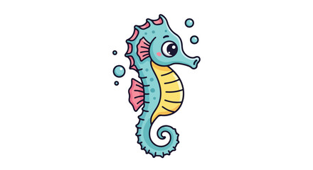 Obraz premium Charming Cartoon Seahorse Illustration with Bubbles: A Vibrant Aquatic Creature Depicted in Playful Style isolated on White