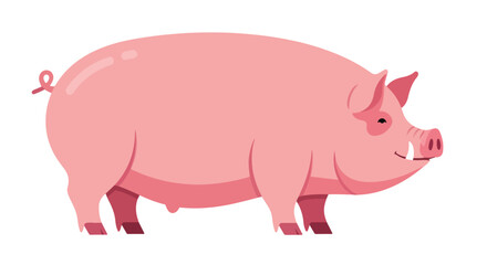 Fototapeta premium Stylized Pink Pig Illustration for Children's Books or Farm Animal Education 64 characters