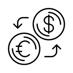 Currency Exchange Outline with Dollar and Euro Symbols in Black