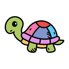Cute Cartoon Turtle Illustration with Colorful Shell Isolated on Transparent Background Kids Friendly Design Playful Style Light Green Body