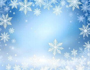 Snowflakes falling against a dreamy blue winter background