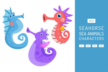 Colorful Pixel Art Seahorse Collection with Transparent Background