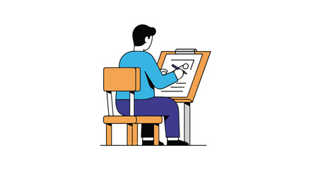 Creative design workflow: A young designer crafting concepts and artwork on a drawing board in a studio environment fostering innovation and