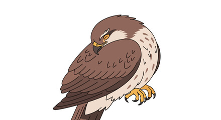 Cartoon hawk with a sleepy posture showcasing its detailed feather patterns and a serene expression isolated against a plain background ready for