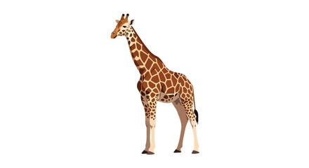 Elegant giraffe illustration, showcasing its distinctive brown spots and lengthy neck, isolated on a crisp white background, displaying african