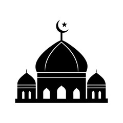 Minimalist mosque dome silhouette with crescent moon islamic architecture vector icon