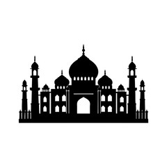 Vector silhouette skyline islamic mosque architecture multiple minarets and domes scalable graphic