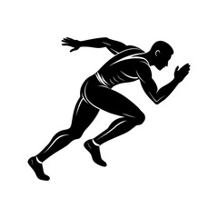 Dynamic silhouette of sprinter preparing to launch forward for maximum speed and performance