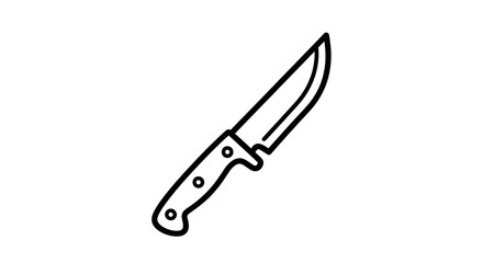 A simple line drawing of a knife with a curved blade and a handle with three rivets shown ai generated