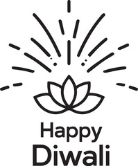 Minimalist lotus flower with fireworks and happy diwali greeting