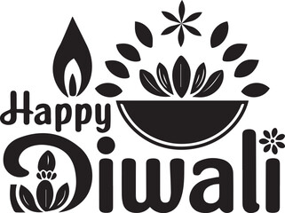 Happy diwali festive design with lotus flower and flame elements