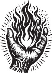 Symbolic Hand Holding Flames: Artistic Vector Illustration for Concepts of Power and Energy