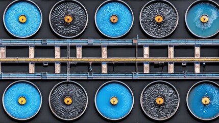 Water treatment process industrial facility aerial view water tanks engineering environmental management