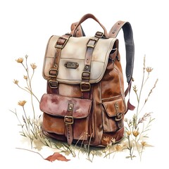 Vintage Hiking Backpacks Watercolor Set – Rustic Travel Bags, Adventure Gear and Camping Illustration Collection