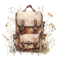 Vintage Hiking Backpacks Watercolor Set – Rustic Travel Bags, Adventure Gear and Camping Illustration Collection