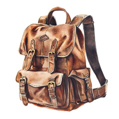 Vintage Hiking Backpacks Watercolor Set – Rustic Travel Bags, Adventure Gear and Camping Illustration Collection