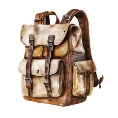 Vintage Hiking Backpacks Watercolor Set – Rustic Travel Bags, Adventure Gear and Camping Illustration Collection