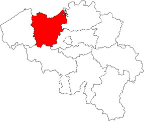 Detailed vector map of Belgium highlighting East Flanders (Oost-Vlaanderen), a central Flemish region known for its historical textile industry and university city, Ghent.

