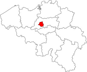 Fototapeta premium Detailed vector map of Belgium highlighting the Brussels-Capital Region, the nation's political, economic, and densely populated European Union center.