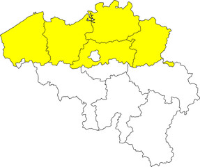 Detailed vector map of Belgium highlighting the Flemish Region (Flanders), the most populous and economically dominant northern Dutch-speaking territory.

