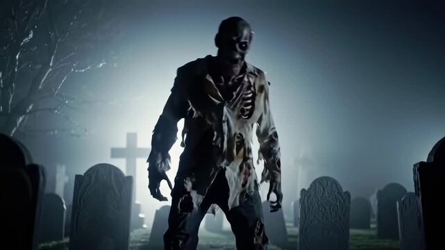 Zombie Rising Spooky Graveyard Horror Scene