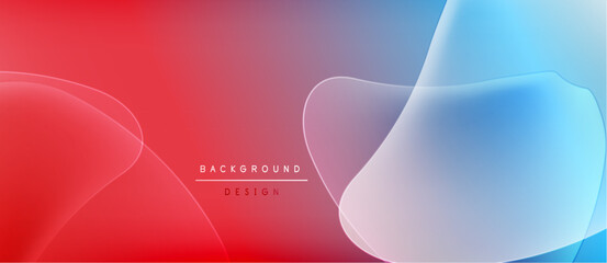 Abstract fluid shapes blend red, purple, blue hues. Minimalist design features soft gradients, smooth transitions. Modern background element.