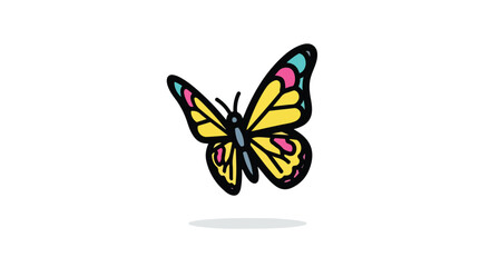 Vibrant butterfly illustration with yellow wings, blue accents, and pink details for diverse creative projects