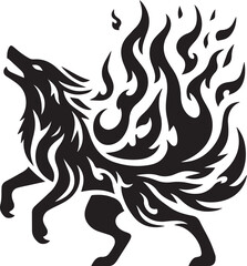 Fototapeta premium Intriguing Black Silhouette of a Howling Wolf with Fiery Flames, Artistic Design