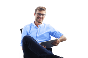 Portrait of a happy young casual businessman on a transparent background