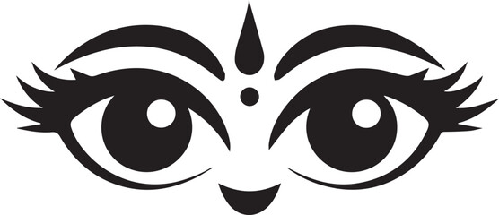 Stylized black and white illustration of divine eyes with a third eye symbol