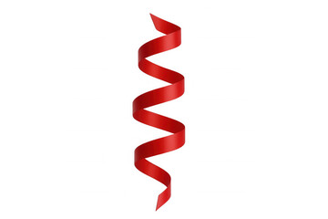 Red ribbon curling in a spiral shape, designing a festive decoration element on transparent background