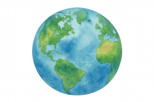 Planet earth watercolor drawing on transparent background illustrating global connection, environment, and world travel concept