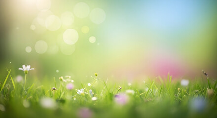 Obraz premium A dreamy meadow with flowers and soft light bokeh effect