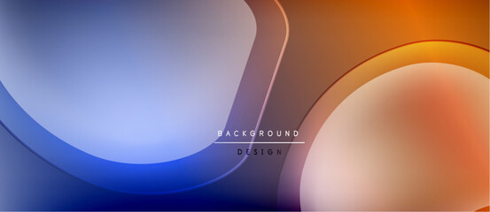 Abstract flowing shapes, blue orange gradients. Modern design, smooth curves, elegant presentation. Minimalist style, dark background.