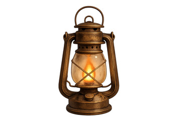 Vintage brass oil lantern illuminating with warm flame