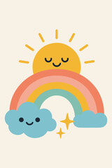 Rainbow Cloud Print Art, Eclectic Maximalist Wall Art, Retro Modern Abstract Clipart, Maximalist Home Decor