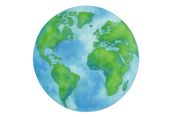 Obraz premium Earth globe watercolor illustration showing continents and oceans on transparent background
