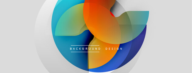 Obraz premium Abstract colorful design. Overlapping circles create dynamic visual effect. Modern background with gradient hues, text element present.