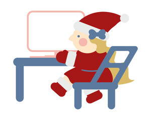 パソコンをするかわいい女の子のサンタクロース