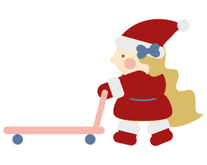 台車を押して歩くかわいい女の子のサンタクロース